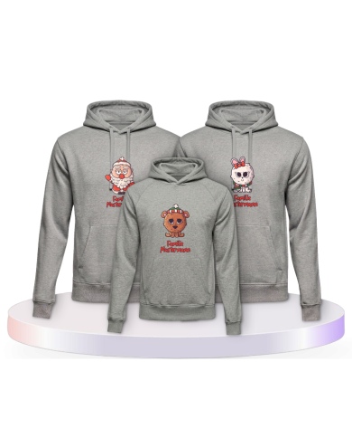 Weihnachten süße Tiere Mit Wunschname Familienset Hoodies | Paarpulli