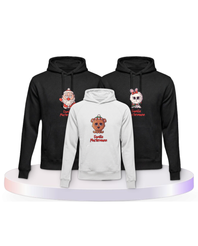 Weihnachten süße Tiere Mit Wunschname Familienset Hoodies | Paarpulli