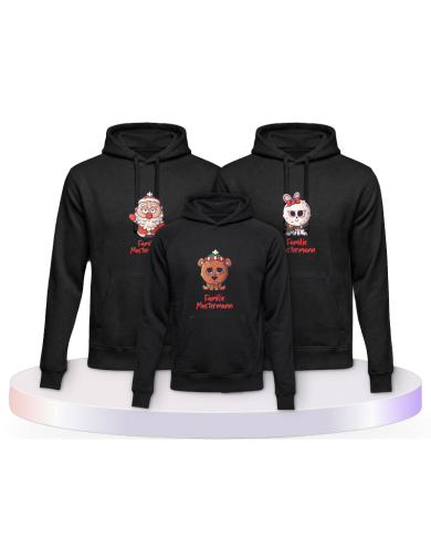 Weihnachten süße Tiere Mit Wunschname Familienset Hoodies | Paarpulli