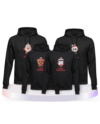 Weihnachten süße Tiere Mit Wunschname Familienset Hoodies | Paarpulli