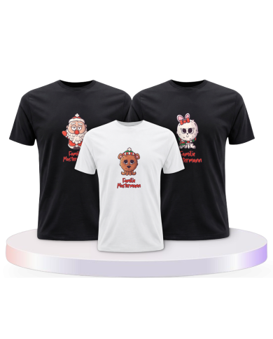 Weihnachten süße Tiere Mit Wunschname Familienset T-Shirts | Paarpulli
