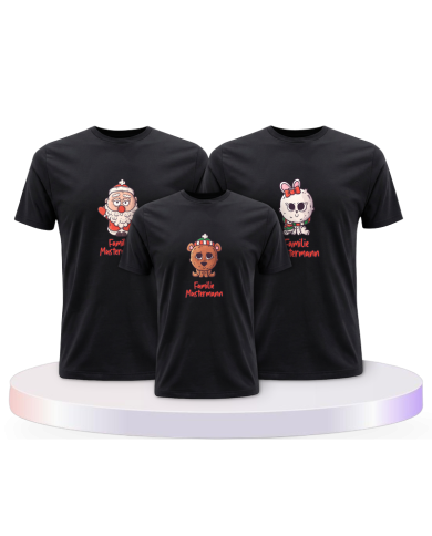 Weihnachten süße Tiere Mit Wunschname Familienset T-Shirts | Paarpulli