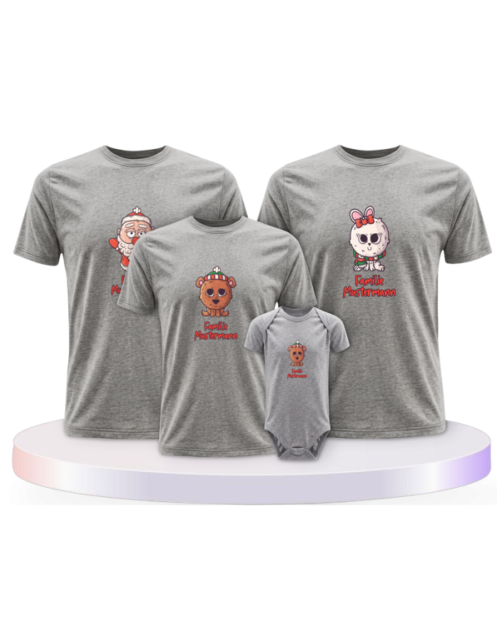 Weihnachten süße Tiere Mit Wunschname + Familien T-Shirts | Paarpulli
