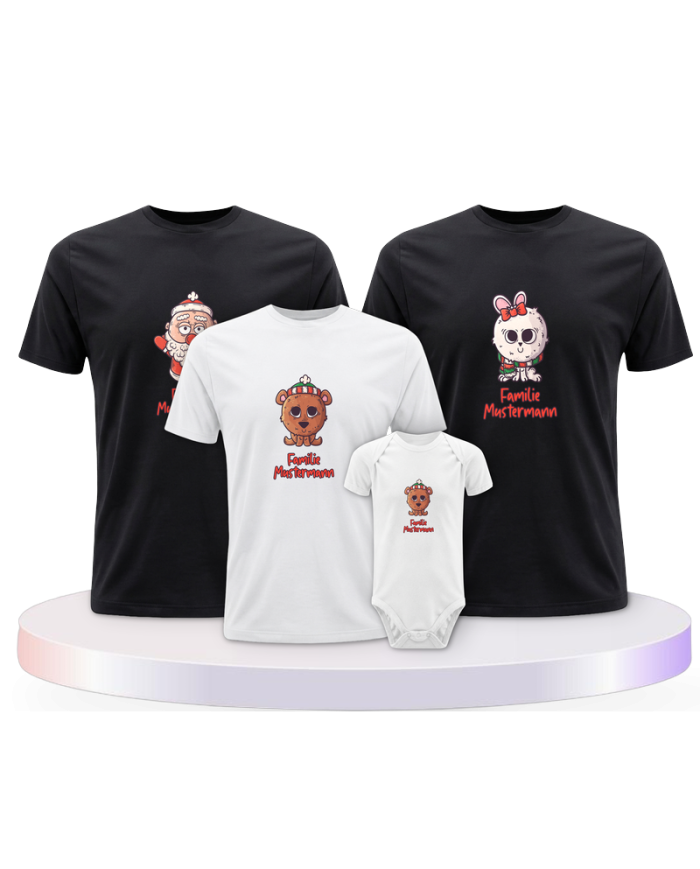 Weihnachten süße Tiere Mit Wunschname + Familien T-Shirts | Paarpulli