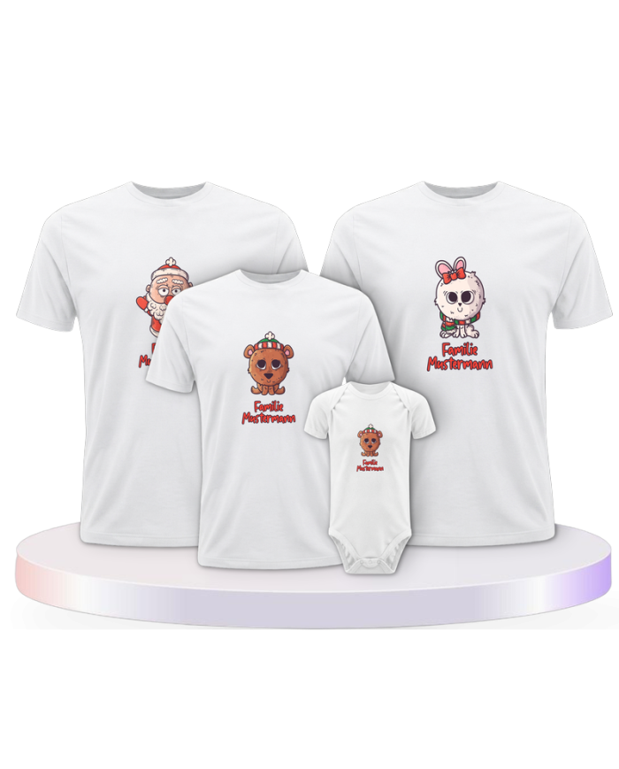 Weihnachten süße Tiere Mit Wunschname + Familien T-Shirts | Paarpulli