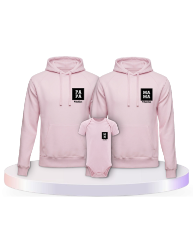 Papa Mama Mini Personalisierte Namen Familien Hoodies | Paarpulli