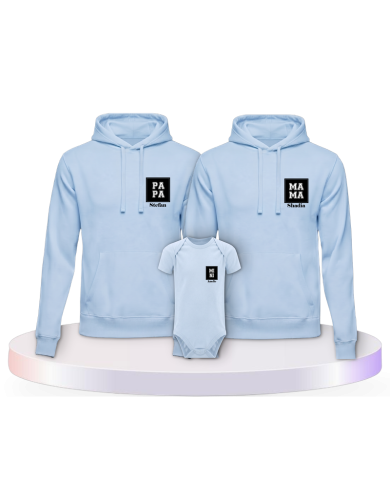 Papa Mama Mini Personalisierte Namen Familien Hoodies | Paarpulli