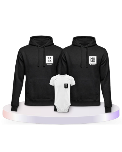 Papa Mama Mini Personalisierte Namen Familien Hoodies | Paarpulli