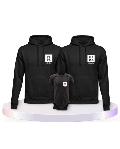 Papa Mama Mini Personalisierte Namen Familien Hoodies | Paarpulli