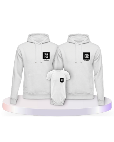 Papa Mama Mini Personalisierte Namen Familien Hoodies | Paarpulli