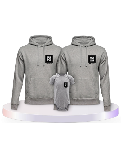 Papa Mama Mini Personalisierte Namen Familien Hoodies | Paarpulli