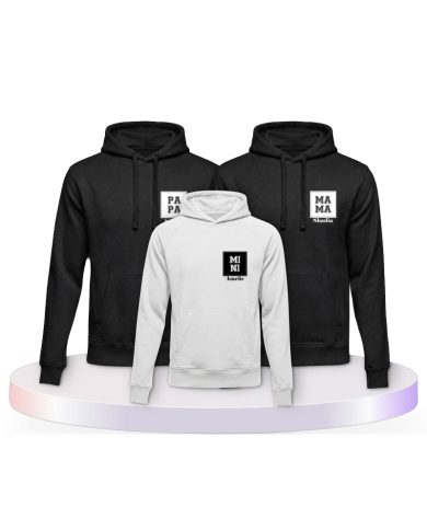 Papa Mama Mini mit Personalisierte Namen Familien Hoodies | Paarpulli