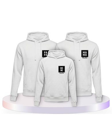 Papa Mama Mini mit Personalisierte Namen Familien Hoodies | Paarpulli