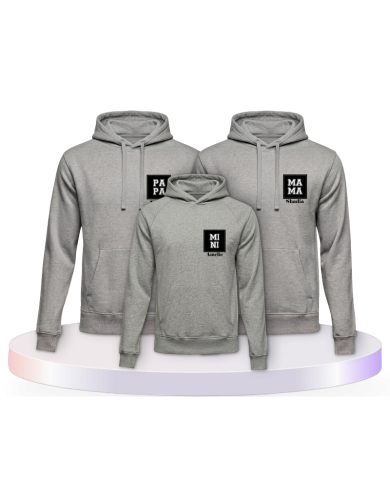 Papa Mama Mini mit Personalisierte Namen Familien Hoodies | Paarpulli