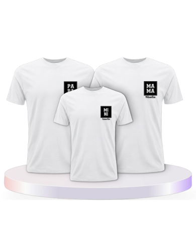 Papa Mama Mini mit Personalisierte Namen Familien T-Shirts | Paarpulli
