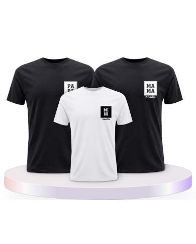 Papa Mama Mini mit Personalisierte Namen Familien T-Shirts | Paarpulli