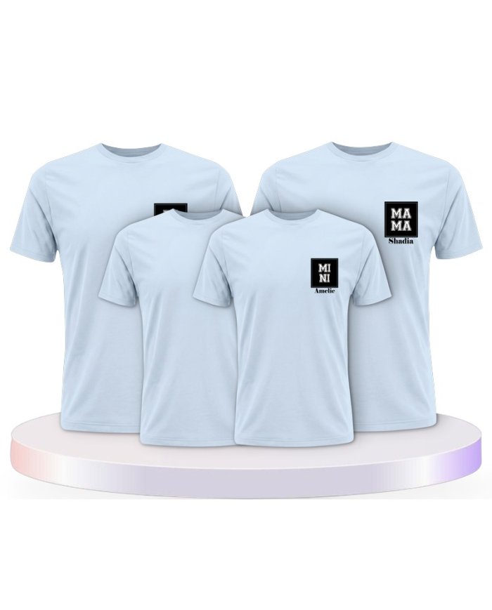 Papa Mama Mini mit Personalisierte Familienset T-Shirts | Paarpulli