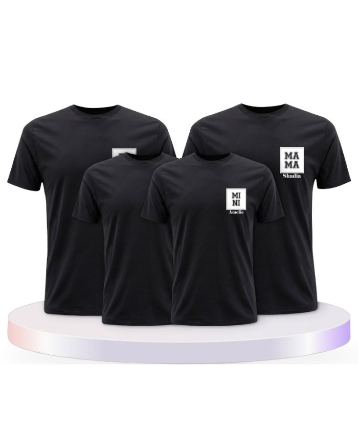 Papa Mama Mini mit Personalisierte Familienset T-Shirts | Paarpulli
