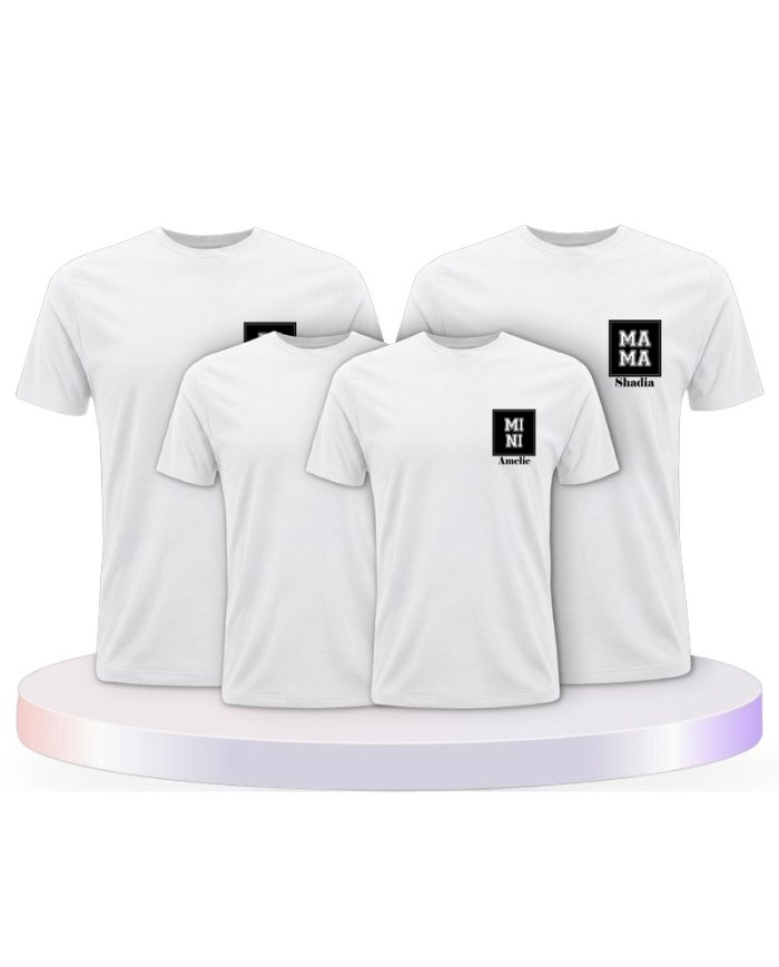 Papa Mama Mini mit Personalisierte Familienset T-Shirts | Paarpulli