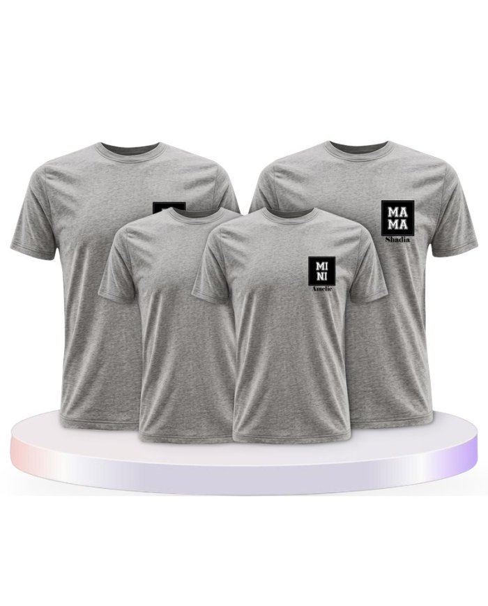 Papa Mama Mini mit Personalisierte Familienset T-Shirts | Paarpulli