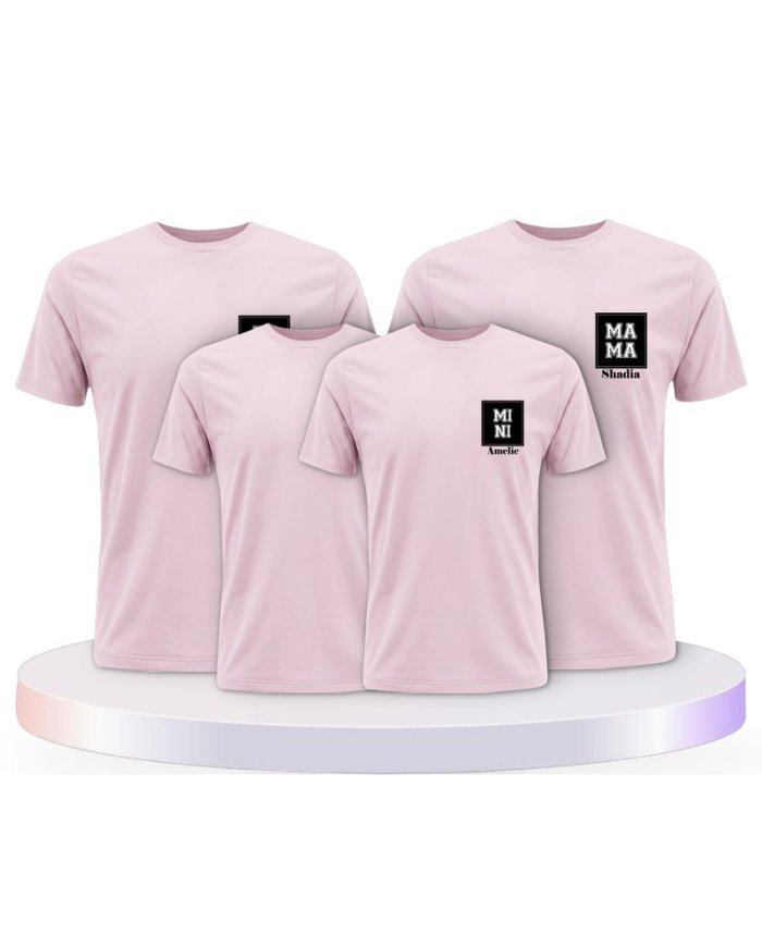 Papa Mama Mini mit Personalisierte Familienset T-Shirts | Paarpulli