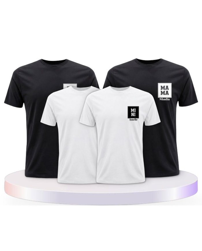 Papa Mama Mini mit Personalisierte Familienset T-Shirts | Paarpulli
