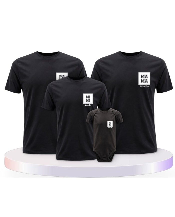 Papa Mama Mini mit Personalisierte Familien T-Shirts | Paarpulli