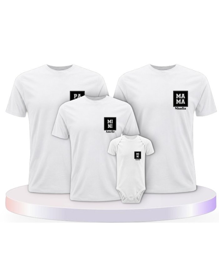 Papa Mama Mini mit Personalisierte Familien T-Shirts | Paarpulli
