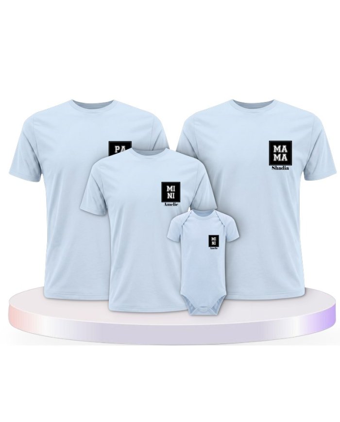 Papa Mama Mini mit Personalisierte Familien T-Shirts | Paarpulli