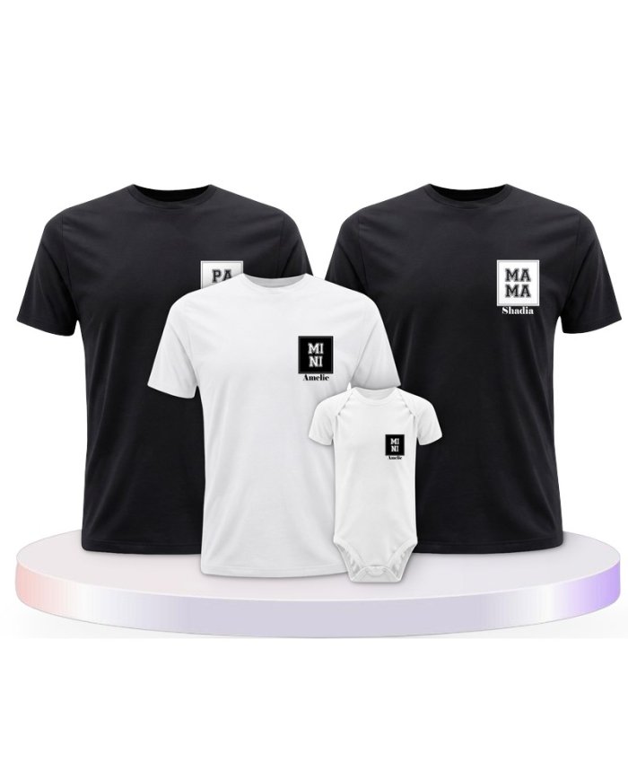 Papa Mama Mini mit Personalisierte Familien T-Shirts | Paarpulli