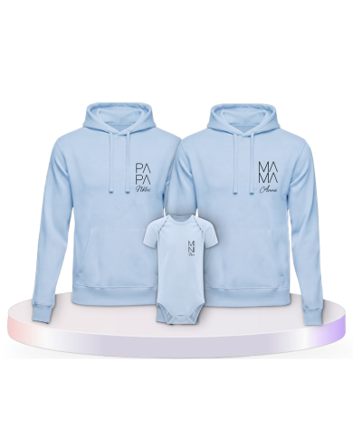 Familienlook T-Shirts mit Papa Mama Mini Wunschname | Paarpulli