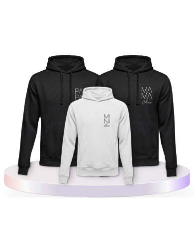 Familienlook Hoodies mit Papa Mama Mini Wunschname | Paarpulli
