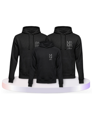 Familienlook Hoodies mit Papa Mama Mini Wunschname | Paarpulli