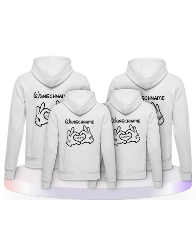 bedruckt mit Wunschname und Comic Hand Pärchen Hoodies | Paarpulli