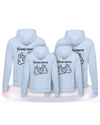 bedruckt mit Wunschname und Comic Hand Pärchen Hoodies | Paarpulli