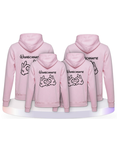 bedruckt mit Wunschname und Comic Hand Pärchen Hoodies | Paarpulli