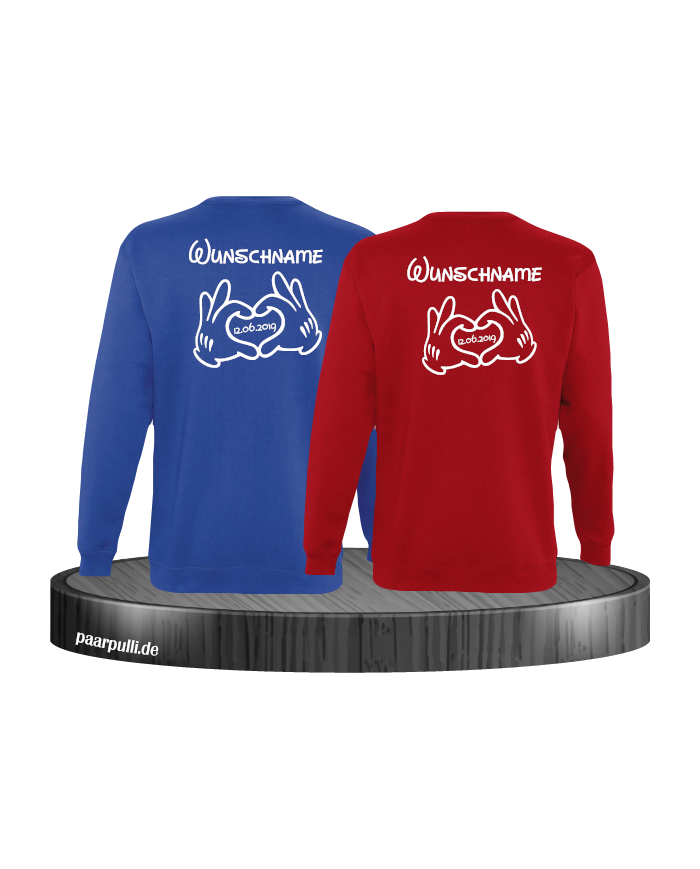 Comic Hände mit Wunschname und Wunschdatum Pärchen Sweatshirts