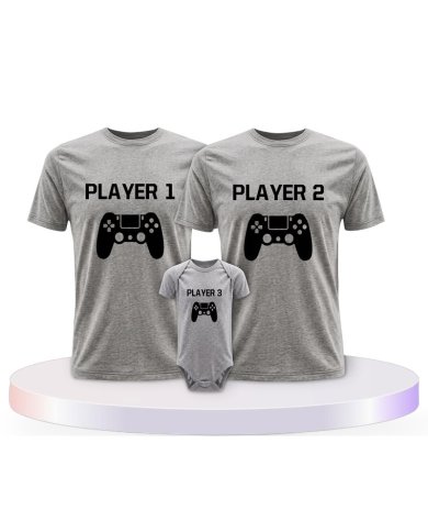 Player mit Controller Familienset T-Shirts mit Babybody | Paarpulli