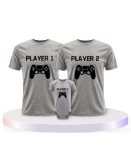 Player mit Controller Familienset T-Shirts mit Babybody | Paarpulli
