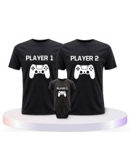 Player mit Controller Familienset T-Shirts mit Babybody | Paarpulli