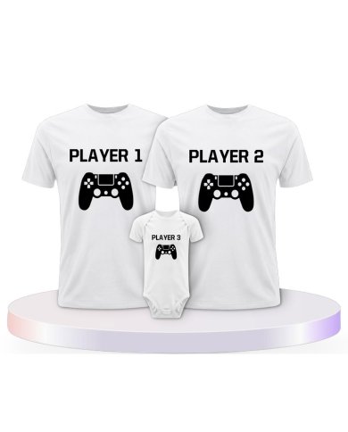 Player mit Controller Familienset T-Shirts mit Babybody | Paarpulli
