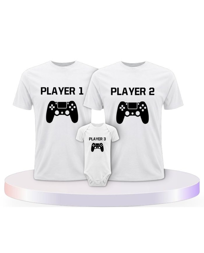 Player mit Controller Familienset T-Shirts mit Babybody | Paarpulli