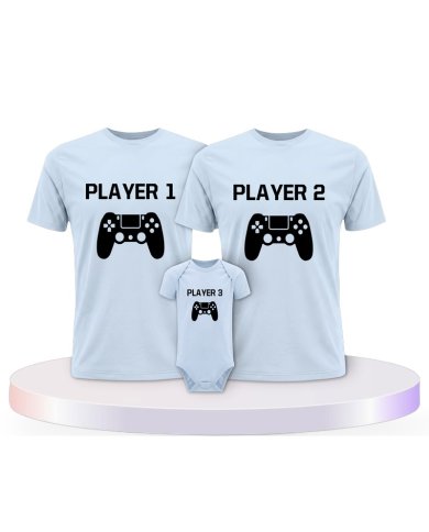 Player mit Controller Familienset T-Shirts mit Babybody | Paarpulli