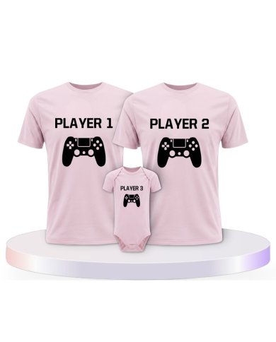 Player mit Controller Familienset T-Shirts mit Babybody | Paarpulli