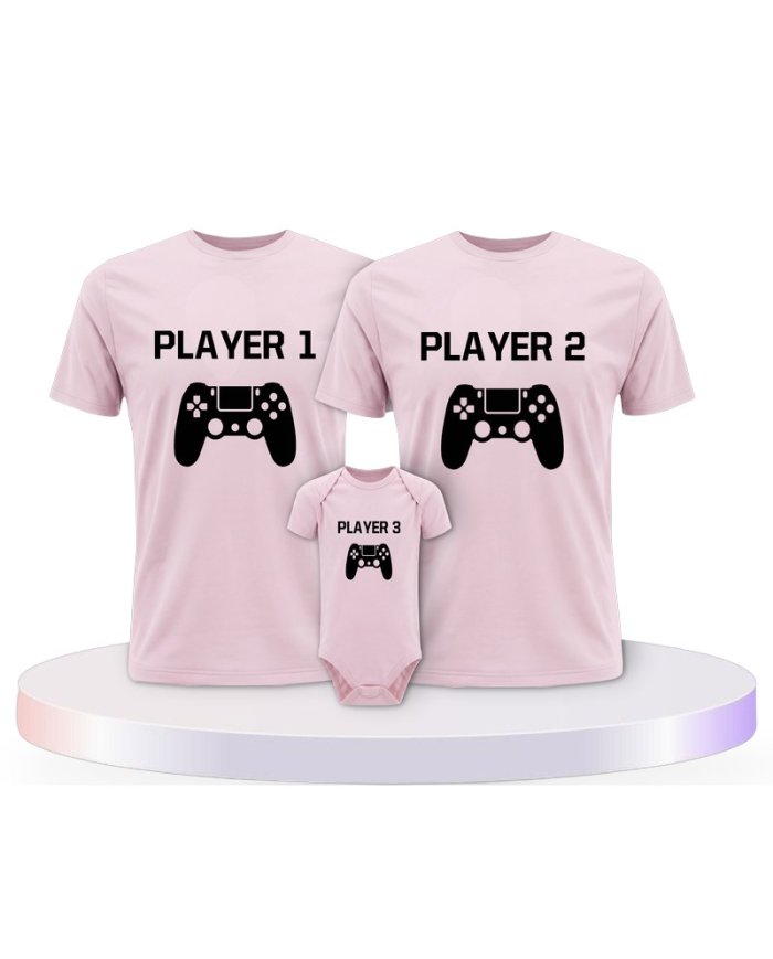 Player mit Controller Familienset T-Shirts mit Babybody | Paarpulli