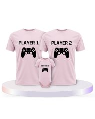 Player mit Controller Familienset T-Shirts mit Babybody | Paarpulli
