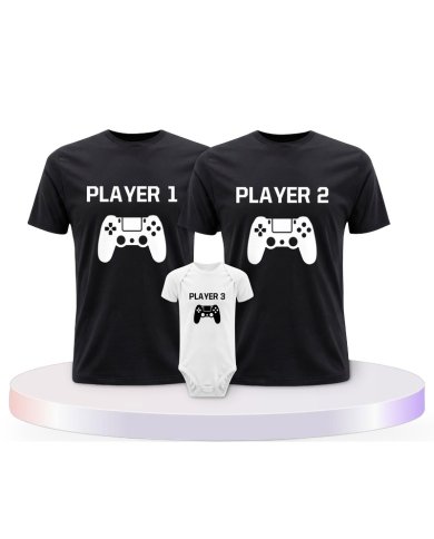 Player mit Controller Familienset T-Shirts mit Babybody | Paarpulli