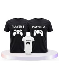 Player mit Controller Familienset T-Shirts mit Babybody | Paarpulli
