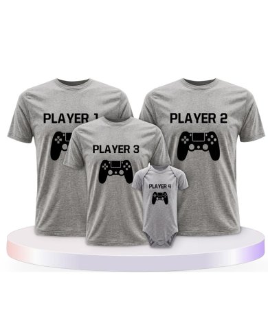 Player mit Controller Familienset T-Shirts mit Babybody | Paarpulli