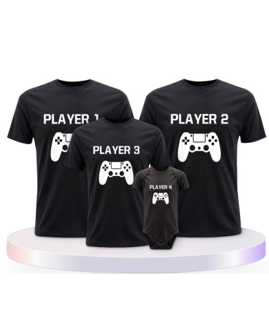 Player mit Controller Familienset T-Shirts mit Babybody | Paarpulli